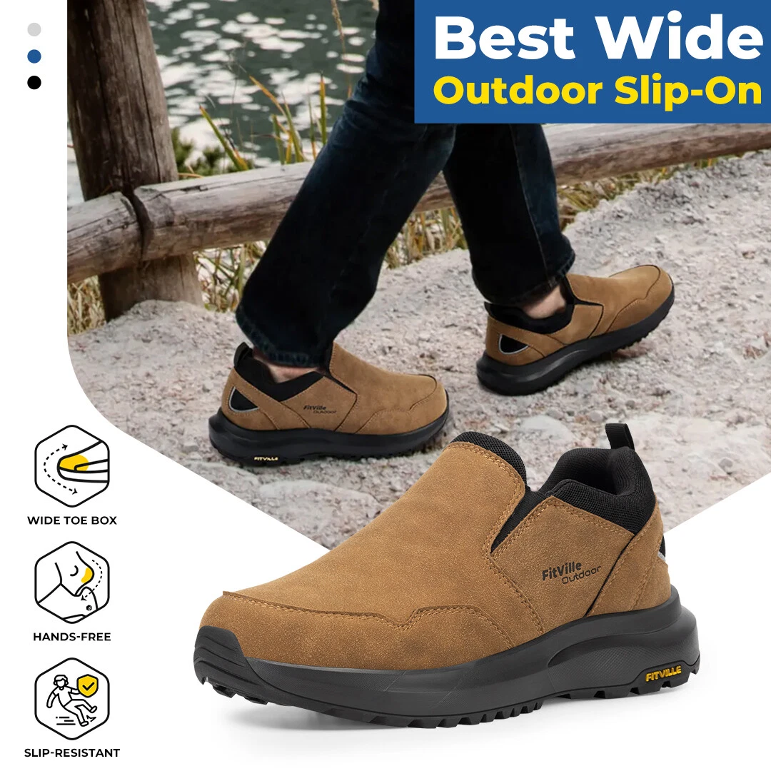 🔥Men's Wide Hiking Shoes Slip on Walking Shoes Trekking Trails Sneakers