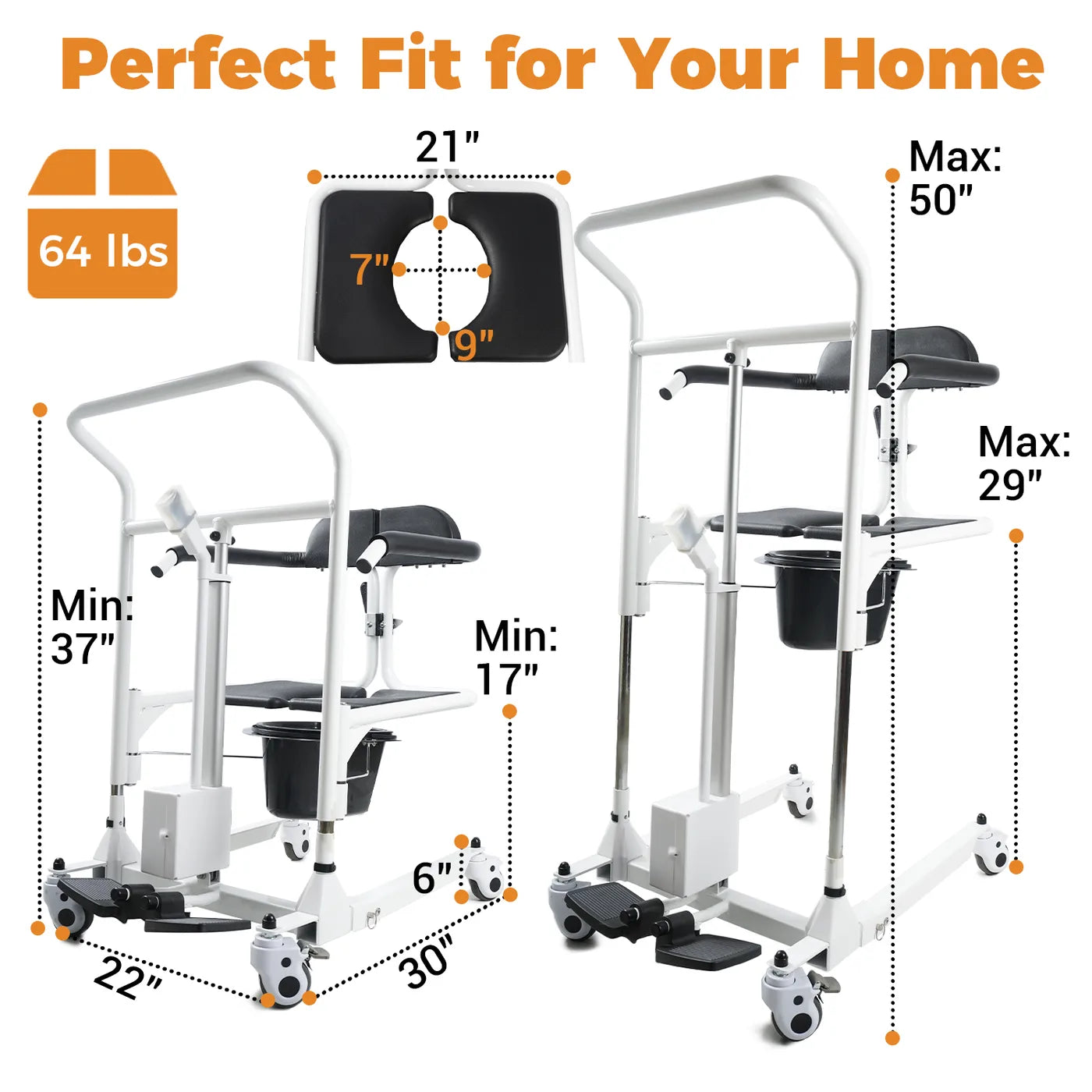 Dimension specifications for Achairgo transfer chair