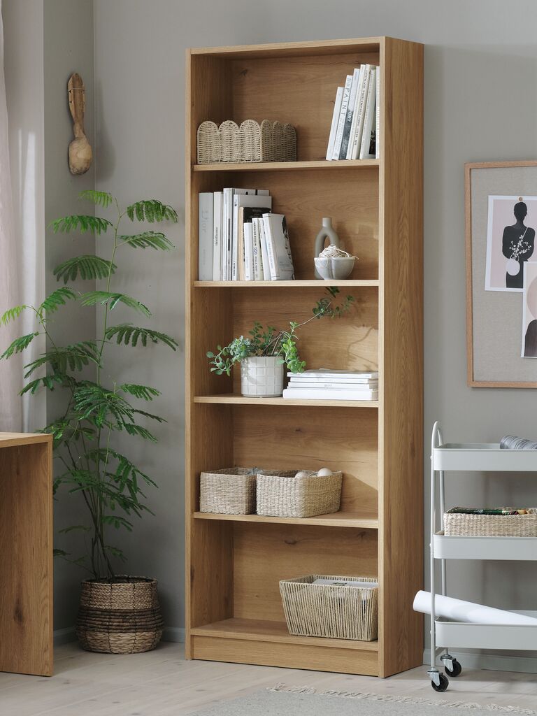 Bookcase HORSENS 5 shelves wide warm oak colour