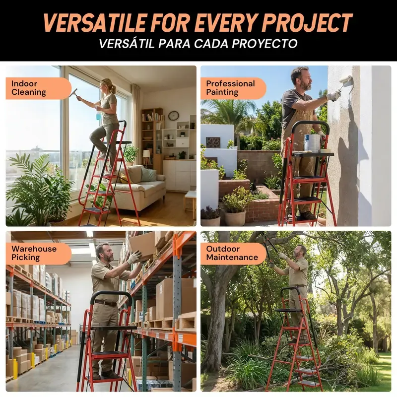  Lightweight Foldable 5-Step Ladder - 800 LBS Capacity, Portable Collapsible Design with Handrail & Tool Tray, Ideal for Kitchen & DIY Home Improvement Projects (Folding Steps Included), Lightweight Foldable Ladder, Portable Collapsible Ladder