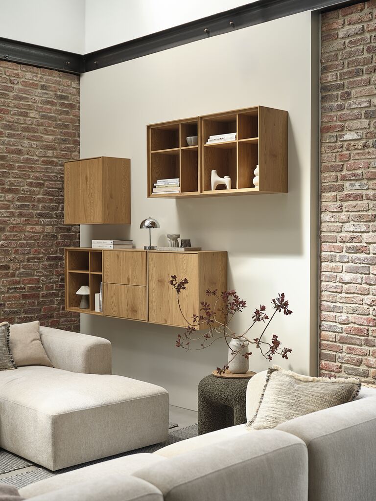 Wall unit module GEDSER bookcase warm oak colour