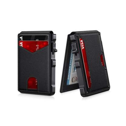 Minimalist Men’s Slim Wallet: 9 - 13 Cards, Money Clip, ID Window. RFID - Blocking, Aluminum Bifold Pop - Up