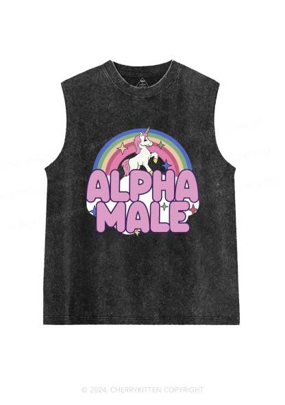 Rainbow Unicorn Alpha Male Y2K Washed Tank 