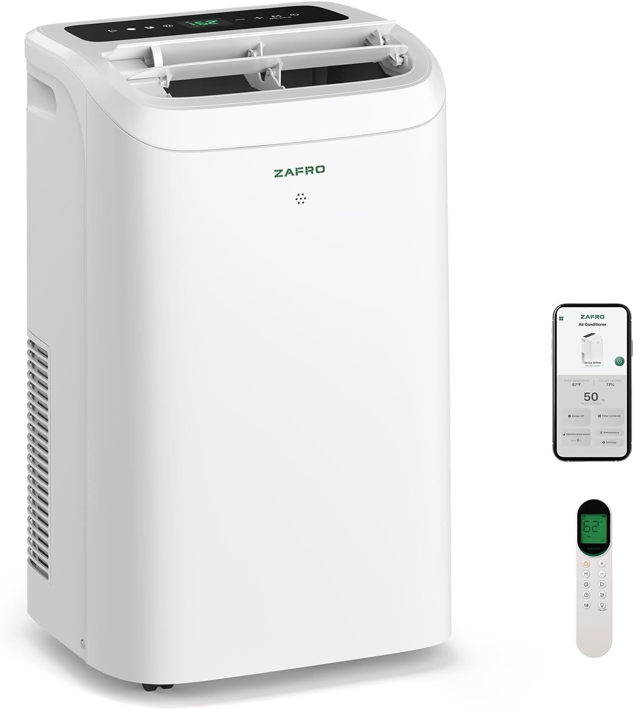 Portable Air Conditioner, 12050 BTU (8050 BTU SACC), Cools Rooms up to 500 Sq.Ft, Smart Portable AC Unit with Ultra-Quiet (44dB), Drainage-Free Cooling, Energy-Efficient, Easy Installation