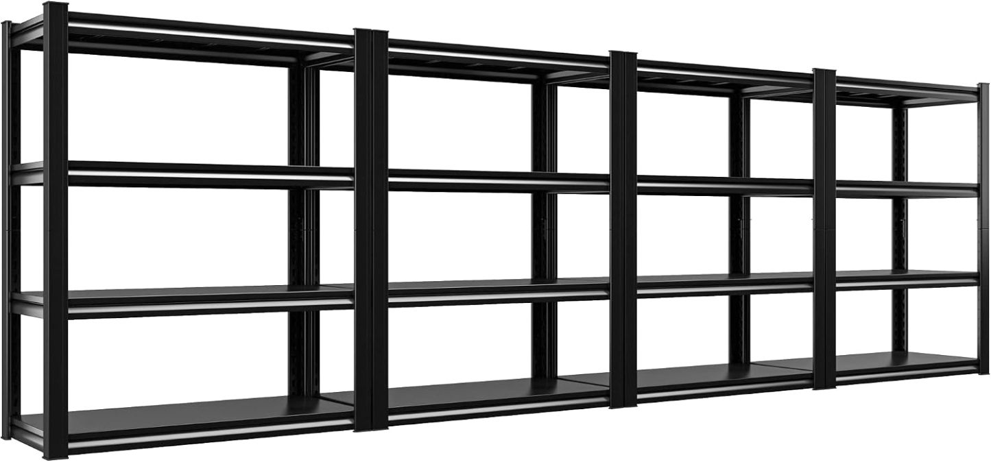 40" W Garage Shelving with Steel Panels for Basement Shed Warehouse | 2000Lbs, Double-Layer Columns, Adjustable, Detachable, 4-Tier, Easy Assembly, for Homeowners, 40" W x 19.1" D x 56.9" H