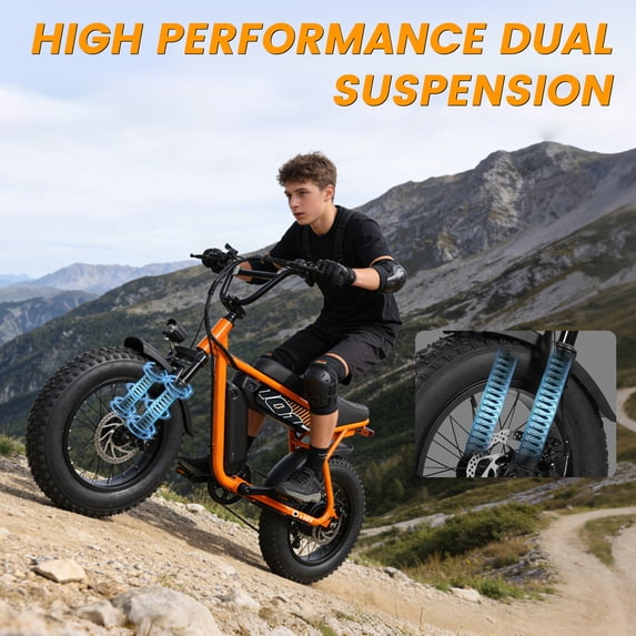  V101 Electric Bike for Adults & Teens – 28 MPH, 750W (Peak 1500W), 48V 13Ah Battery, 16"x4.0" Fat Tires, 7-Speed, Front Suspension, Orange, UL2849