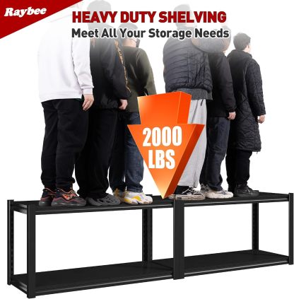 40" W Garage Shelving with Steel Panels for Basement Shed Warehouse | 2000Lbs, Double-Layer Columns, Adjustable, Detachable, 4-Tier, Easy Assembly, for Homeowners, 40" W x 19.1" D x 56.9" H