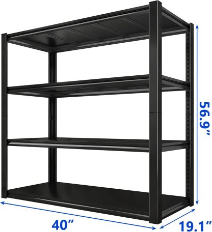 40" W Garage Shelving with Steel Panels for Basement Shed Warehouse | 2000Lbs, Double-Layer Columns, Adjustable, Detachable, 4-Tier, Easy Assembly, for Homeowners, 40" W x 19.1" D x 56.9" H