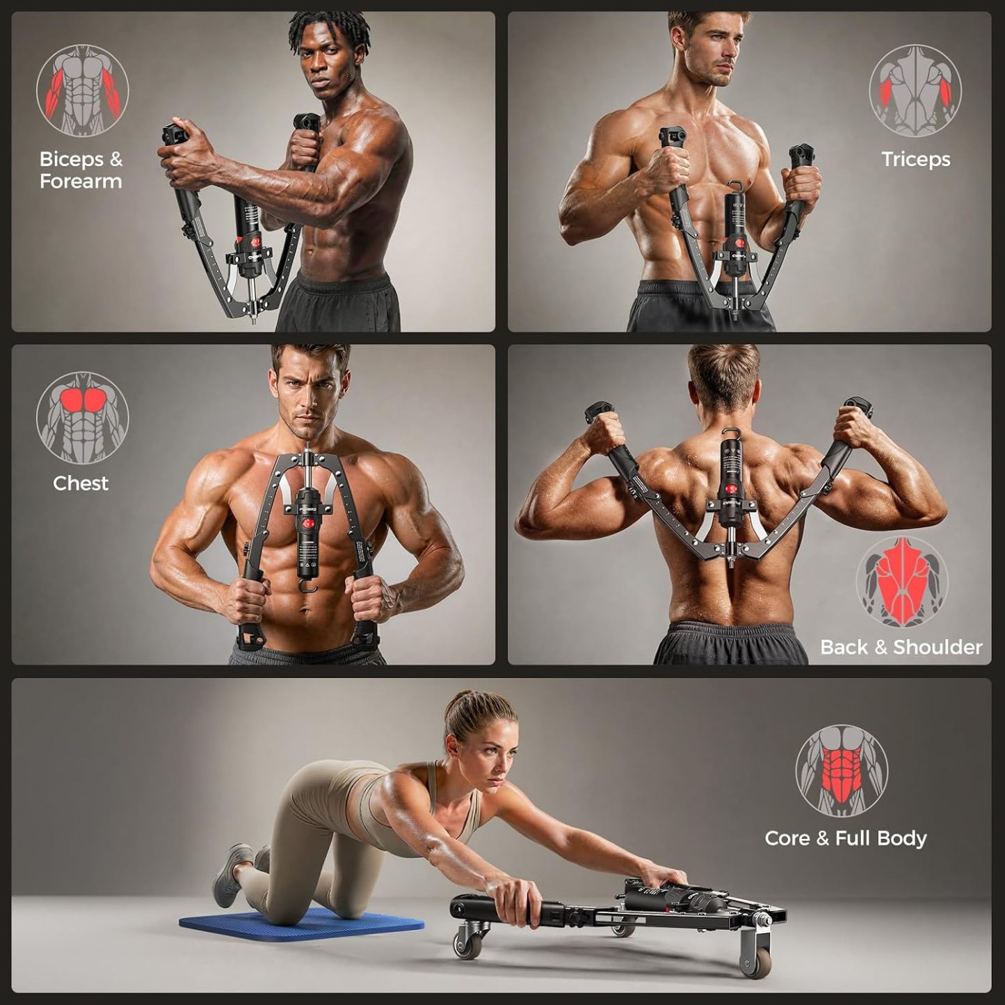 FLYBIRD Twister Arm Trainer, Hydraulic Power Core Twister Chest Workout Equipment, Adjustable 22-440LBS Chest Trainer for Men, 3 in 1 Chest and Arm Exerciser with Ab Roller Wheel, Include Backpack&Pad