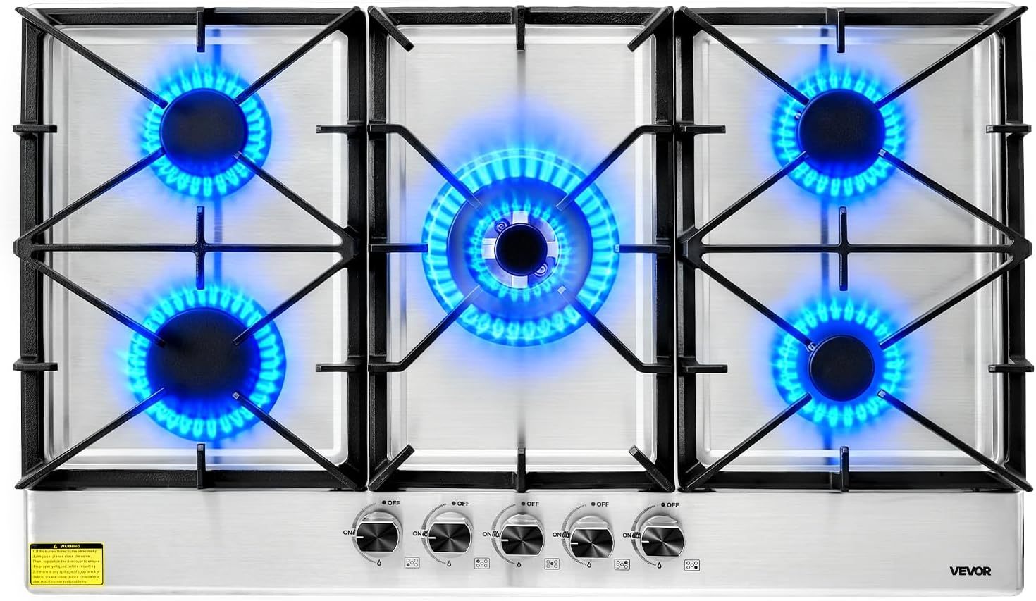 30-inch Gas Cooktop, 5 Burners Built-in Gas Stove Top, Max 12250BTU NG/LPG Convertible Stainless Steel Cooktops, with Thermocouple Protection for Camping, RV, Apartment