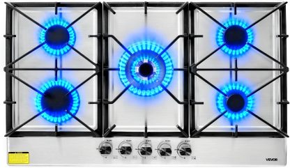 30-inch Gas Cooktop, 5 Burners Built-in Gas Stove Top, Max 12250BTU NG/LPG Convertible Stainless Steel Cooktops, with Thermocouple Protection for Camping, RV, Apartment