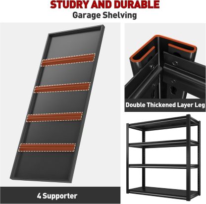 40" W Garage Shelving with Steel Panels for Basement Shed Warehouse | 2000Lbs, Double-Layer Columns, Adjustable, Detachable, 4-Tier, Easy Assembly, for Homeowners, 40" W x 19.1" D x 56.9" H