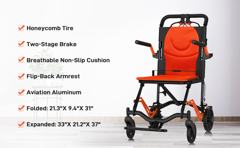 GARVEE Portable Lightweight Folding Transport Chair