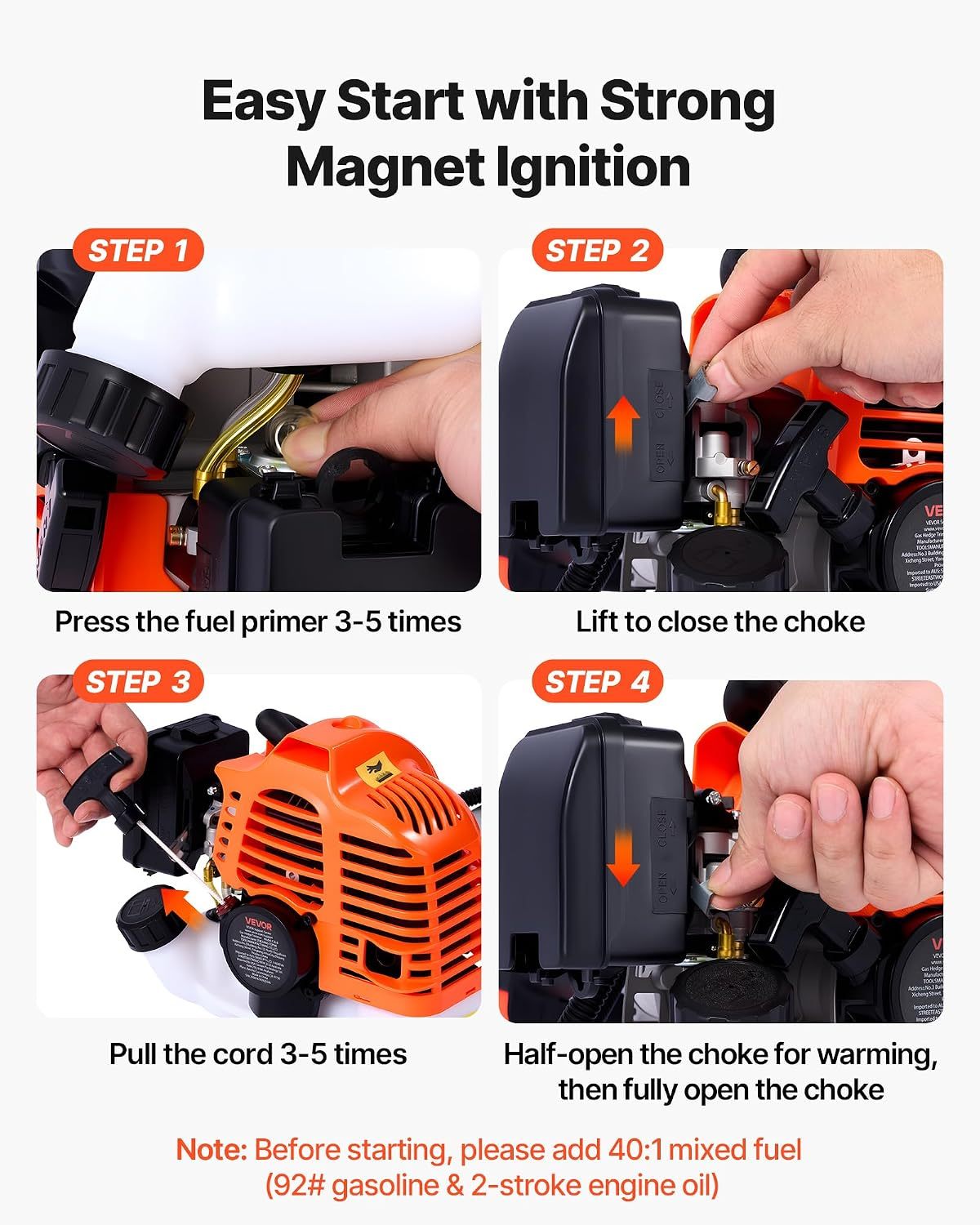 52cc Gas-Powered 6-in-1 Multi-Functional Trimmer - Hedge Trimmer, Brush Cutter, Weed Eater, Edger, Pole Saw & Chainsaw Pruner, EPA, CE & EMC Certified