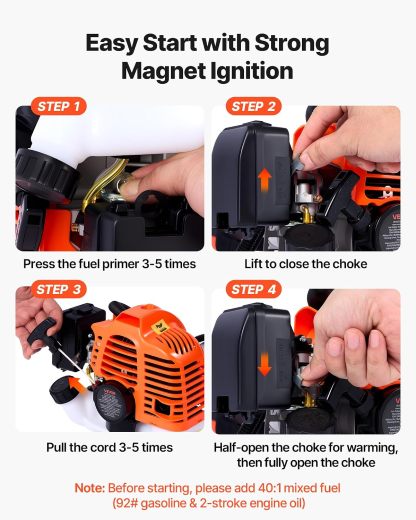 52cc Gas-Powered 6-in-1 Multi-Functional Trimmer - Hedge Trimmer, Brush Cutter, Weed Eater, Edger, Pole Saw & Chainsaw Pruner, EPA, CE & EMC Certified