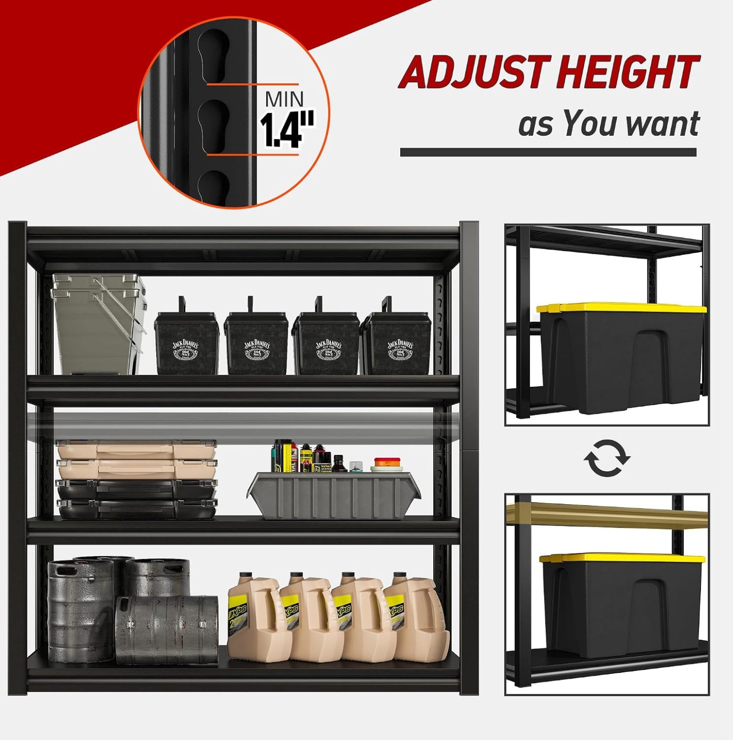 40" W Garage Shelving with Steel Panels for Basement Shed Warehouse | 2000Lbs, Double-Layer Columns, Adjustable, Detachable, 4-Tier, Easy Assembly, for Homeowners, 40" W x 19.1" D x 56.9" H