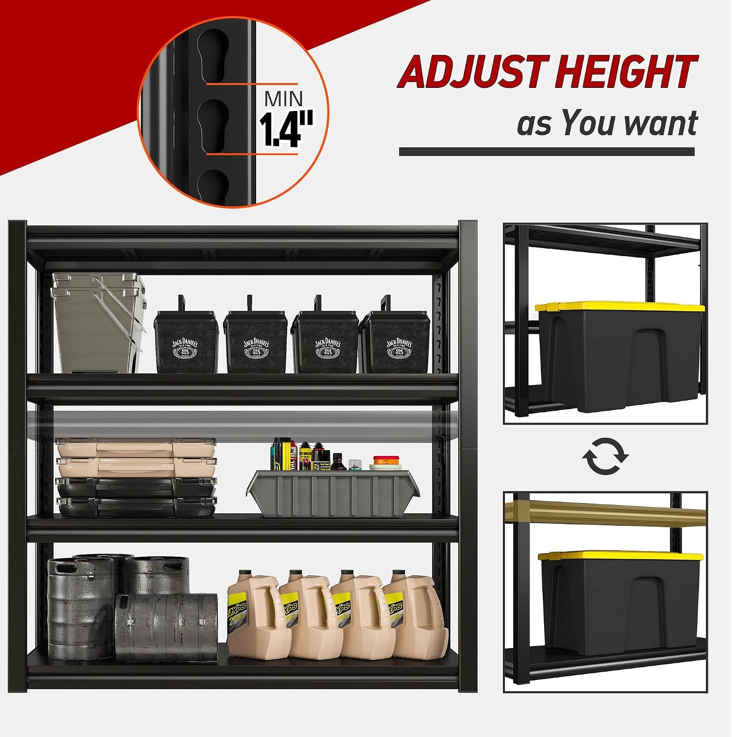 40" W Garage Shelving with Steel Panels for Basement Shed Warehouse | 2000Lbs, Double-Layer Columns, Adjustable, Detachable, 4-Tier, Easy Assembly, for Homeowners, 40" W x 19.1" D x 56.9" H