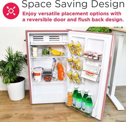 Frigidaire EFR376 Retro Bar Fridge Refrigerator with Side Bottle Opener, 3.2 cu. Ft, Pink/Coral