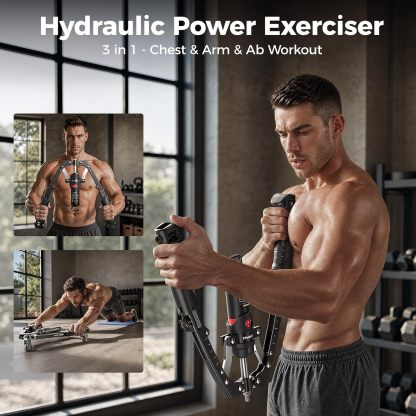 FLYBIRD Twister Arm Trainer, Hydraulic Power Core Twister Chest Workout Equipment, Adjustable 22-440LBS Chest Trainer for Men, 3 in 1 Chest and Arm Exerciser with Ab Roller Wheel, Include Backpack&Pad