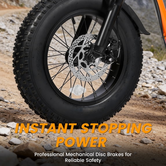  V101 Electric Bike for Adults & Teens – 28 MPH, 750W (Peak 1500W), 48V 13Ah Battery, 16"x4.0" Fat Tires, 7-Speed, Front Suspension, Orange, UL2849