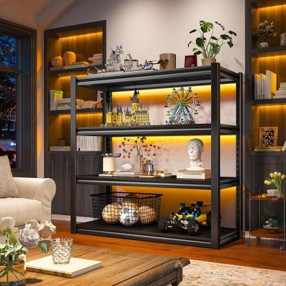 40" W Garage Shelving with Steel Panels for Basement Shed Warehouse | 2000Lbs, Double-Layer Columns, Adjustable, Detachable, 4-Tier, Easy Assembly, for Homeowners, 40" W x 19.1" D x 56.9" H