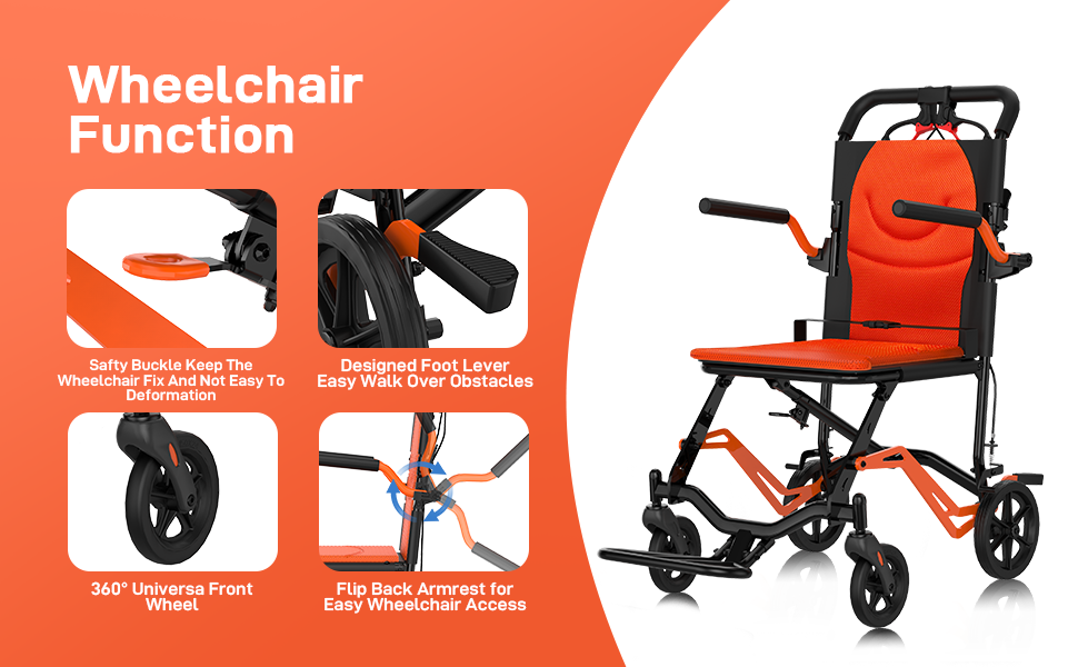 GARVEE Portable Lightweight Folding Transport Chair Dimensions
