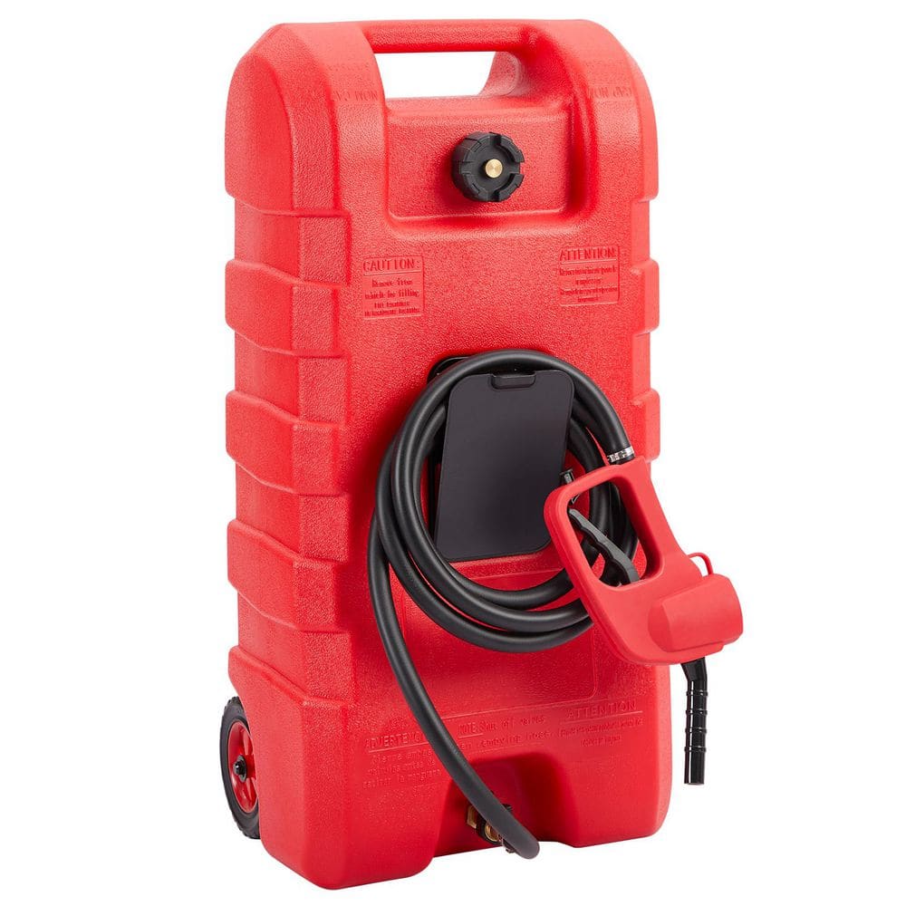 Gasoline Fuel Caddy 15 Gal. Plastic Gas Diesel Storage Tank On-Wheels with Siphon Pump and 9.8 ft. L Hose for Cars ATVs