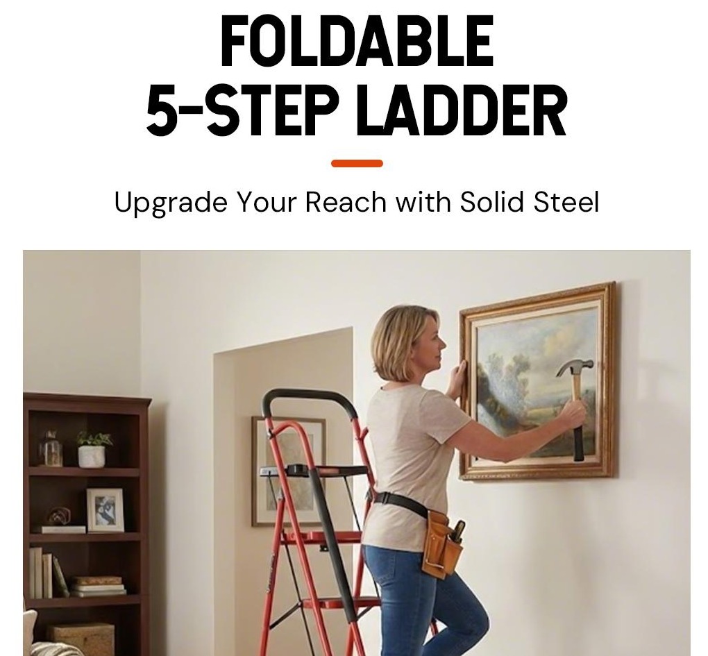 Sekam Lightweight Foldable 5-Step Ladder - 800 LBS Capacity, Portable Collapsible Design with Handrail & Tool Tray, Ideal for Kitchen & DIY Home Improvement Projects (Folding Steps Included), Lightweight Foldable Ladder, Portable Collapsible Ladder Sekam Lightweight Foldable 5-Step Ladder - 800 LBS Capacity, Portable Collapsible Design with Handrail & Tool Tray, Ideal for Kitchen & DIY Home Improvement Projects (Folding Steps Included), Lightweight Foldable Ladder, Portable Collapsible Ladder