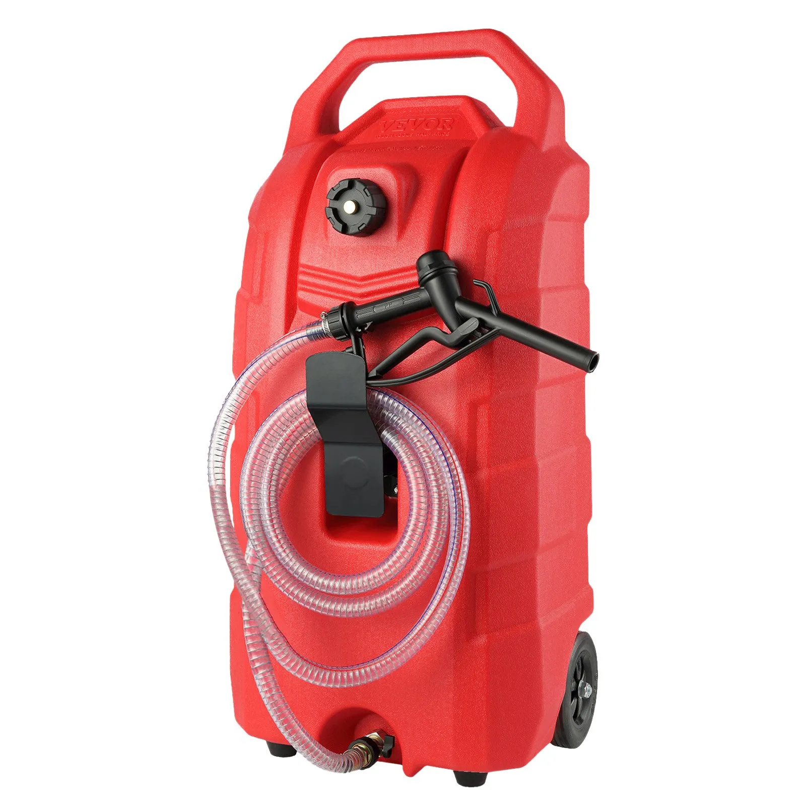 Gasoline Fuel Caddy 15 Gal. Plastic Gas Diesel Storage Tank On-Wheels with Siphon Pump and 9.8 ft. L Hose for Cars ATVs