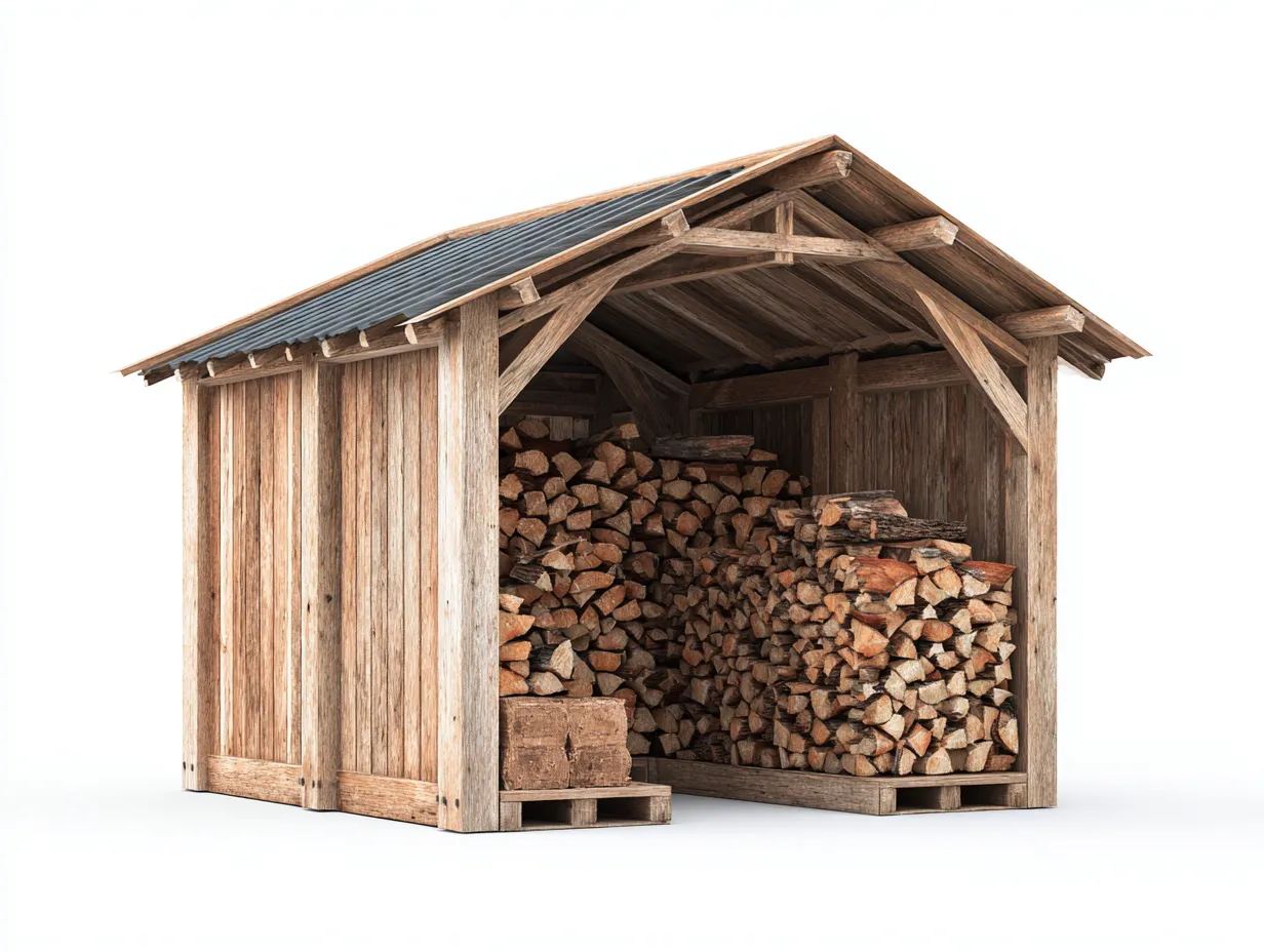 Abri à bûches - Bois-Métal - 236x118x212 cm - Naturel-Noir - Style rustique-Cozyuploft