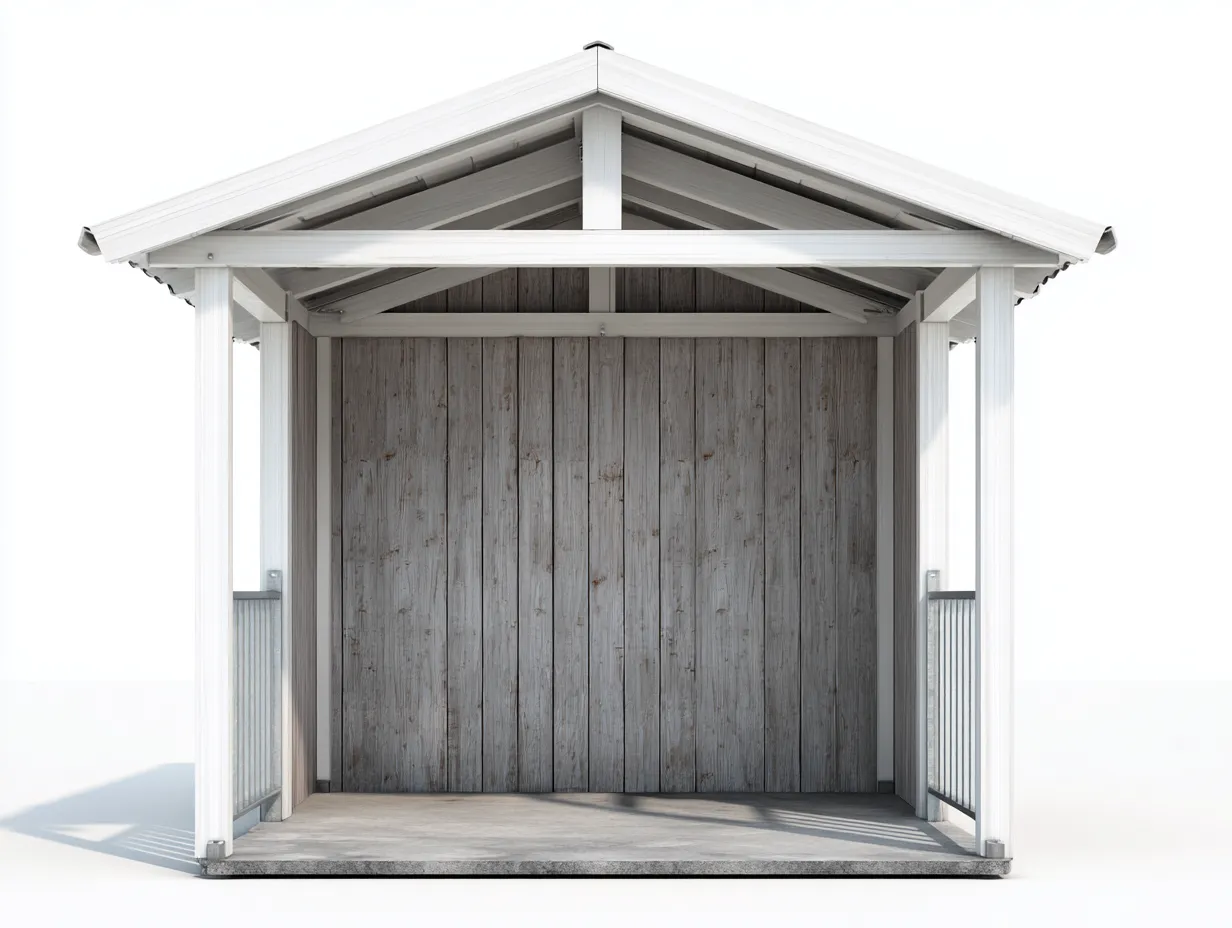 Abri à bûches - Bois-Métal - 188x94x214 cm - Blanc-Gris - Style chalet-Cozyuploft