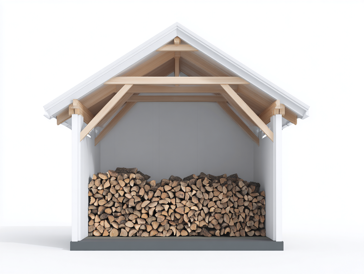 Abri à bûches - Bois-Métal - 134x52x164 cm - Blanc-Naturel-Gris - Style chalet-Cozyuploft