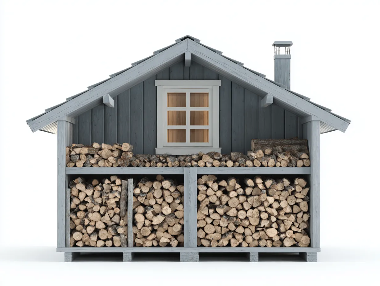 Abri à bûches - Bois - 208x68x198 cm - Gris-Blanc - Style chalet-Cozyuploft