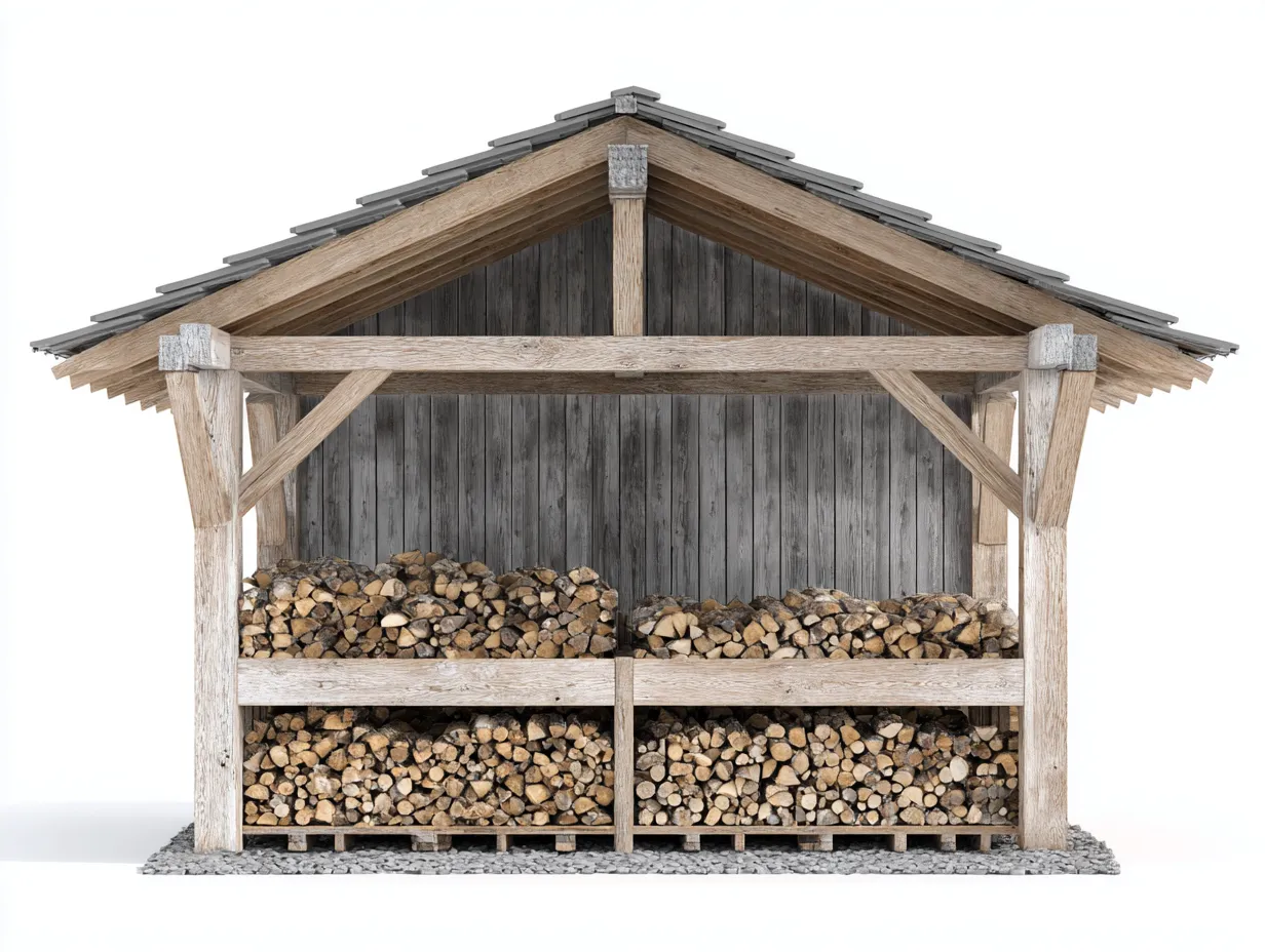 Abri à bûches - Bois - 248x112x208 cm - Naturel-Gris - Style rustique-Cozyuploft