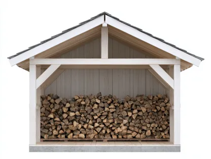 Abri à bûches - Bois - 202x78x188 cm - Blanc-Naturel-Gris - Style chalet-Cozyuploft