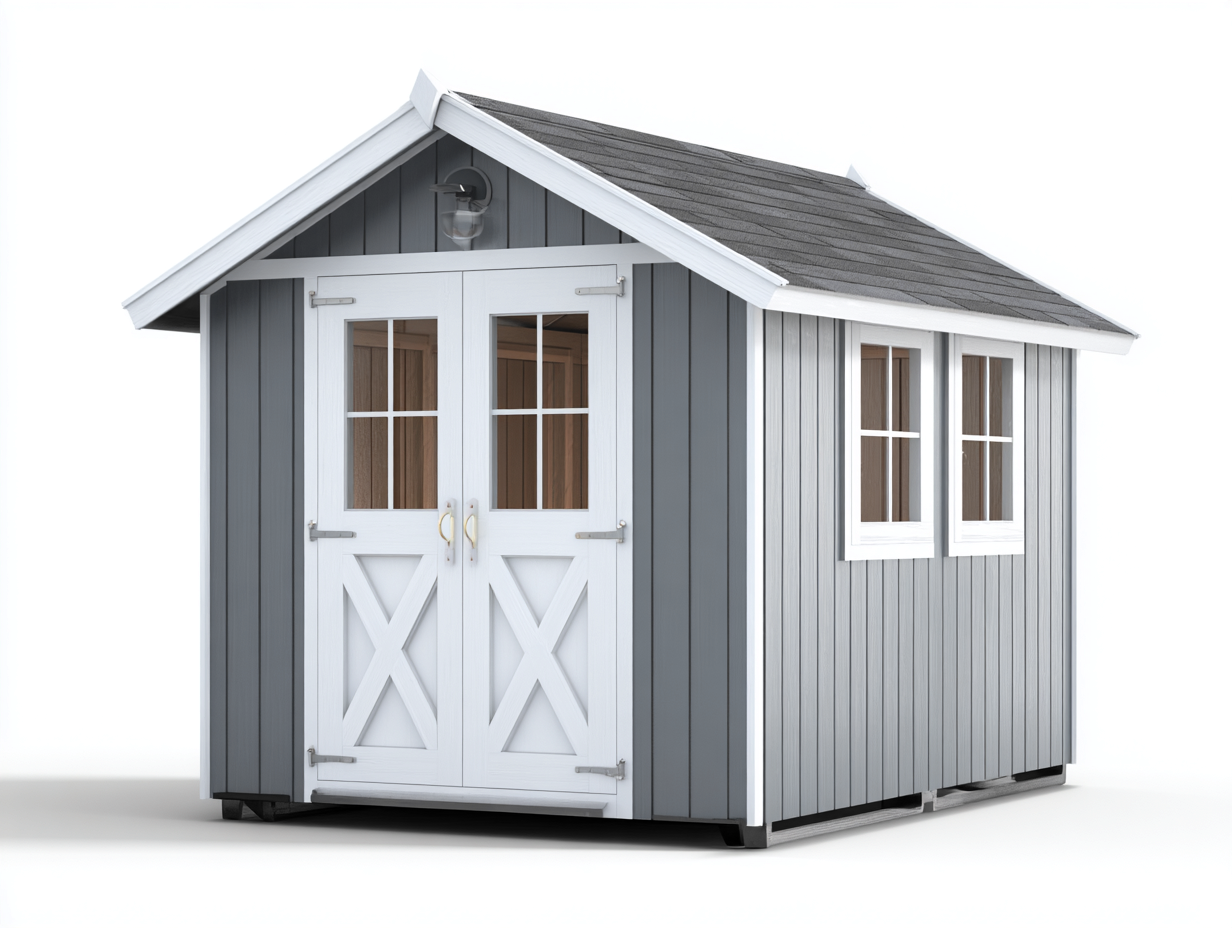 Abri de jardin - bois - 238 x 198 x 225 cm - gris-blanc - style classique-Cozyuploft