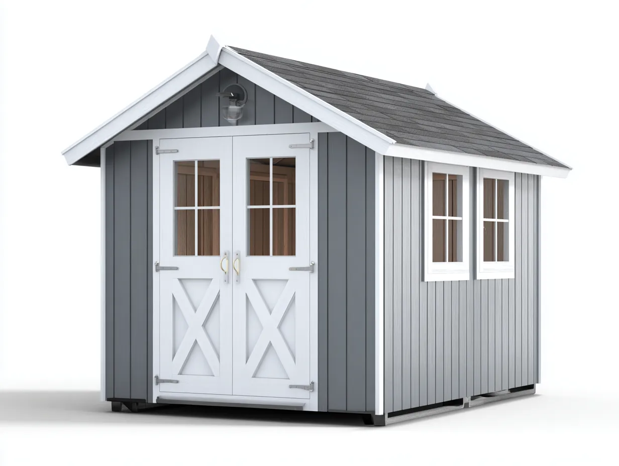 Abri de jardin - bois - 238 x 198 x 225 cm - gris-blanc - style classique-Cozyuploft