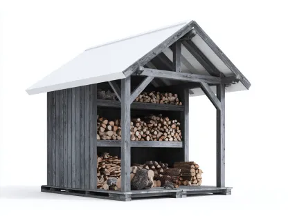 Abri à bûches - Bois - 214x96x224 cm - Gris-Blanc - Style chalet-Cozyuploft