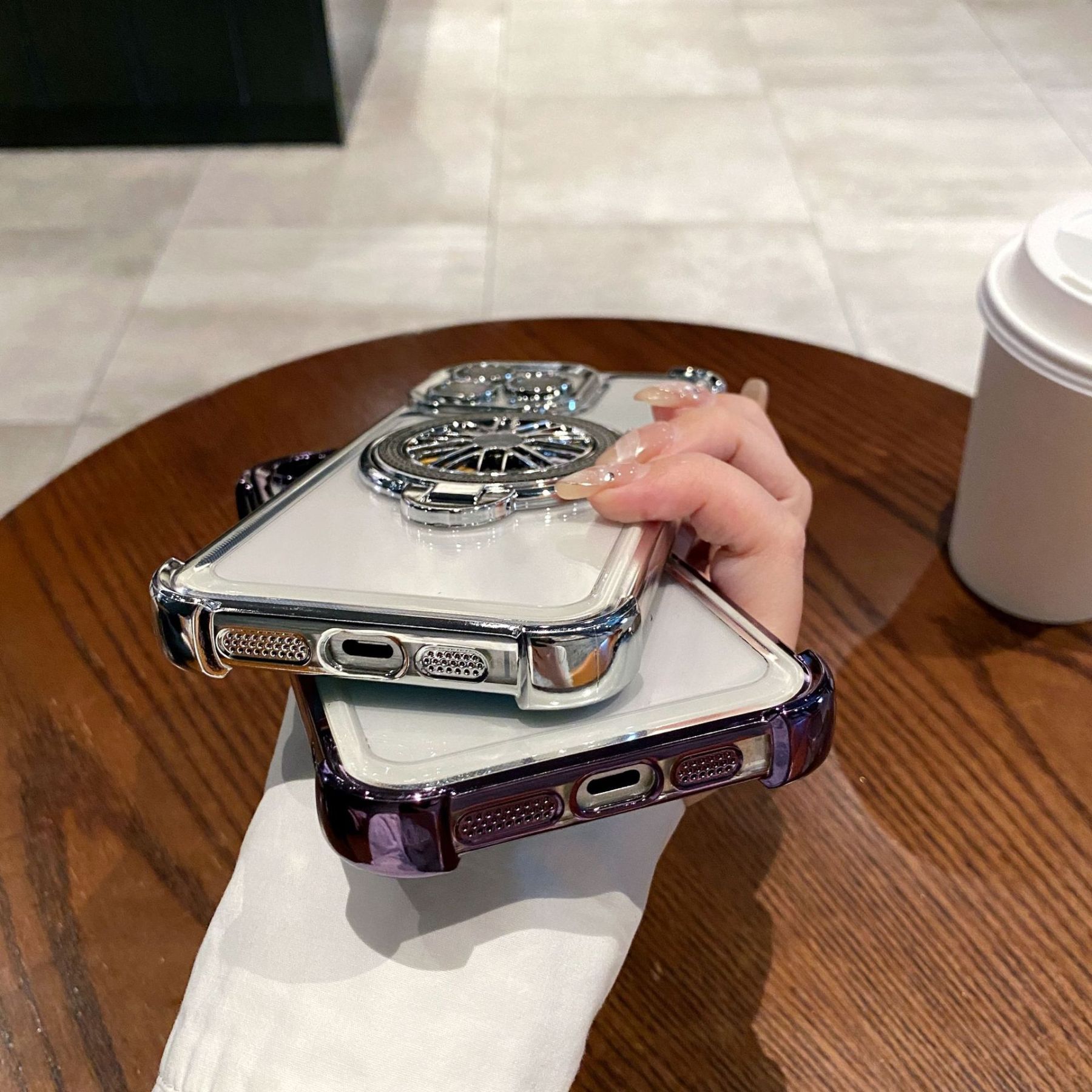 Acrylic Four-corner Anti-fall Creative Gyro Rotating Bracket Mobile Phone Case for Apple iPhone