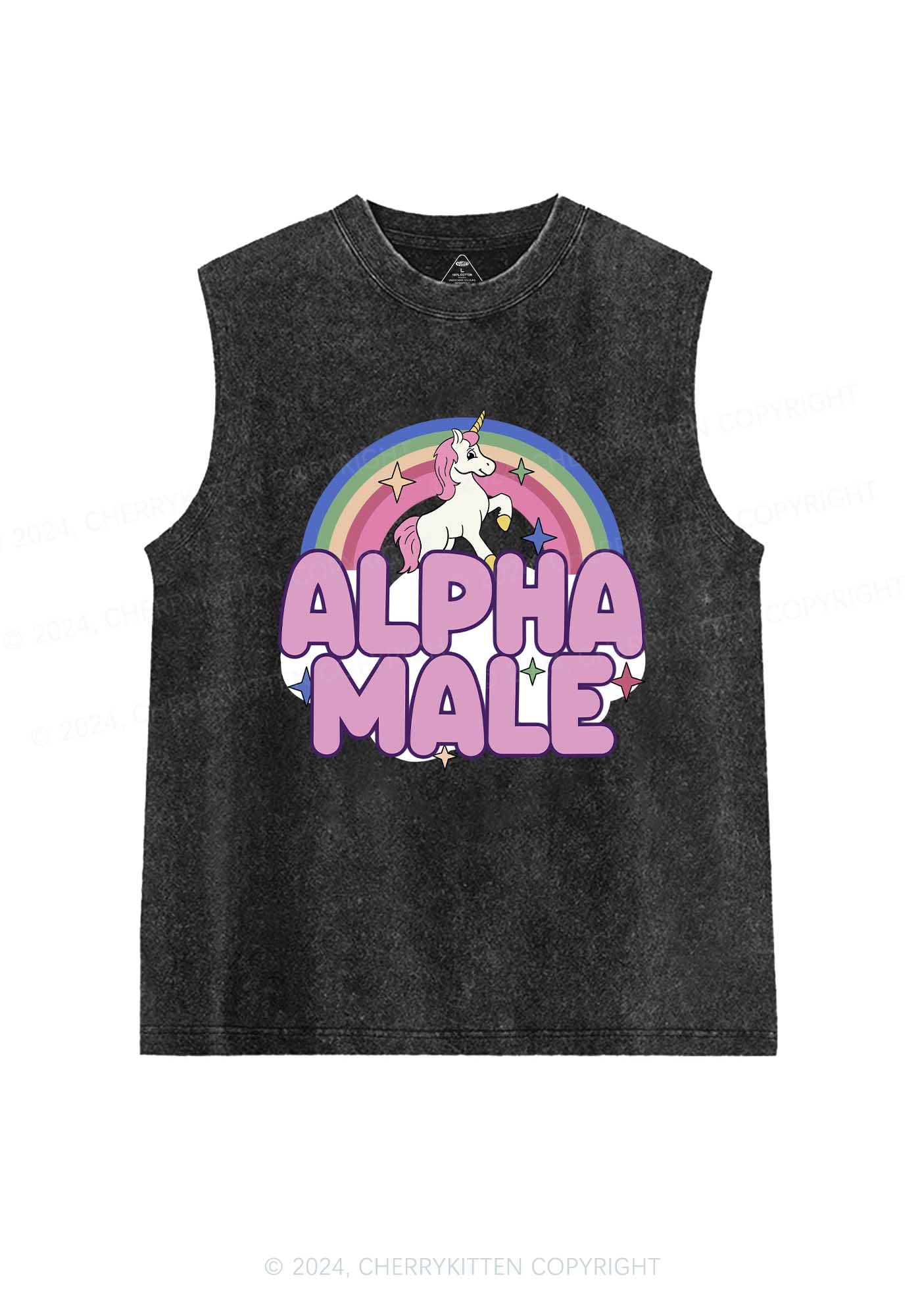 Rainbow Unicorn Alpha Male Y2K Washed Tank 