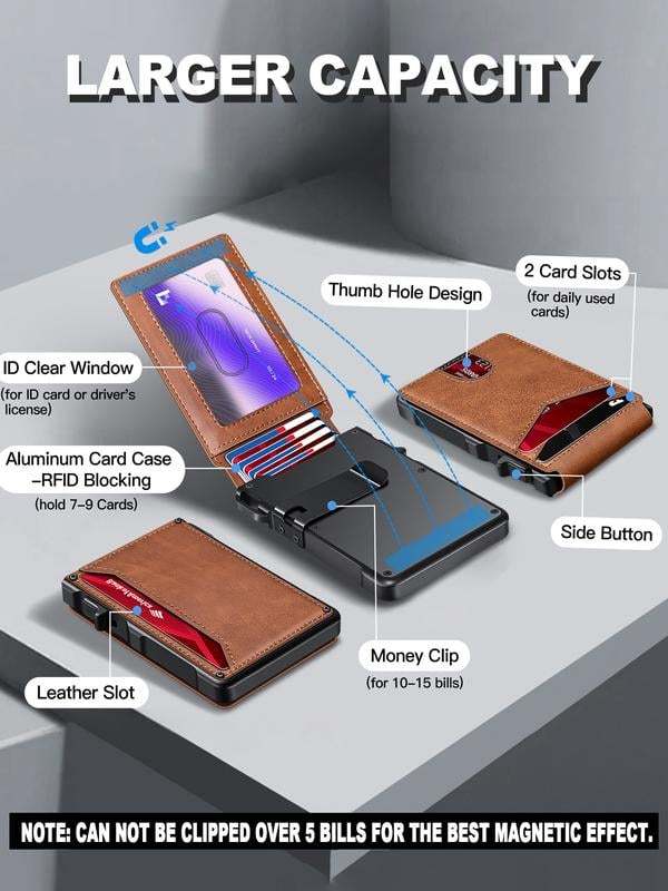 Minimalist Men’s Slim Wallet: 9 - 13 Cards, Money Clip, ID Window. RFID - Blocking, Aluminum Bifold Pop - Up