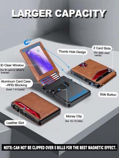 Minimalist Men’s Slim Wallet: 9 - 13 Cards, Money Clip, ID Window. RFID - Blocking, Aluminum Bifold Pop - Up