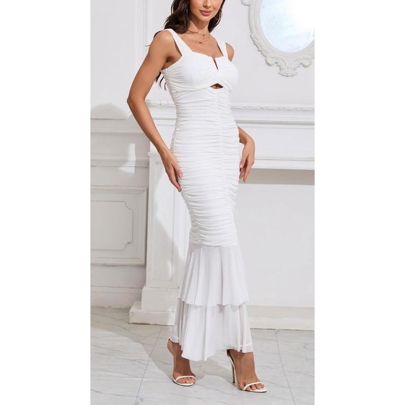 Women's Sleeveless Tight Fishtail Long Dress Ball Party Ruffle Elegant Sexy Long Dress