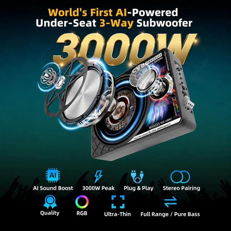 Bestideasell 3000W Ultra-thin Car Subwoofer Set