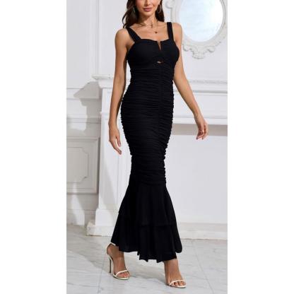 Women's Sleeveless Tight Fishtail Long Dress Ball Party Ruffle Elegant Sexy Long Dress