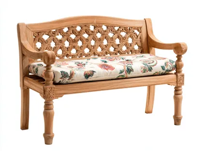 Banc de jardin - bois-tissu - 138x66x90 cm - bois naturel-motif floral - style classique sculpté-Roomuphaus