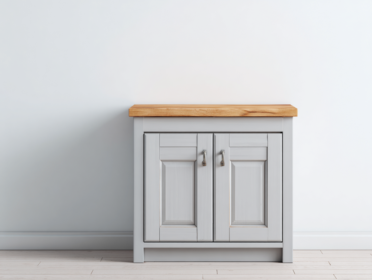 Buffet-Bois massif-MDF-90 x 45 x 85 cm-blanc-naturel-style campagne moderne-Roomuphaus