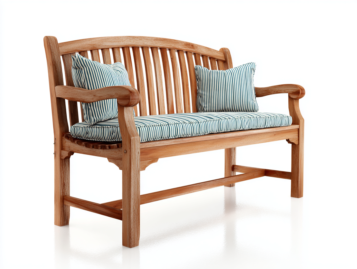 Banc de jardin - bois-tissu - 140x65x92 cm - bois naturel-bleu rayé - style classique-Roomuphaus
