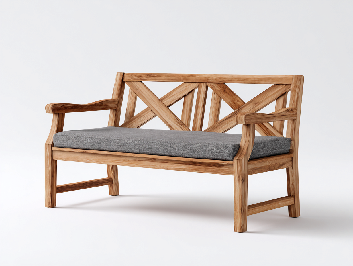 Banc de jardin - bois-tissu - 142x67x88 cm - bois naturel-gris - style rustique moderne-Roomuphaus
