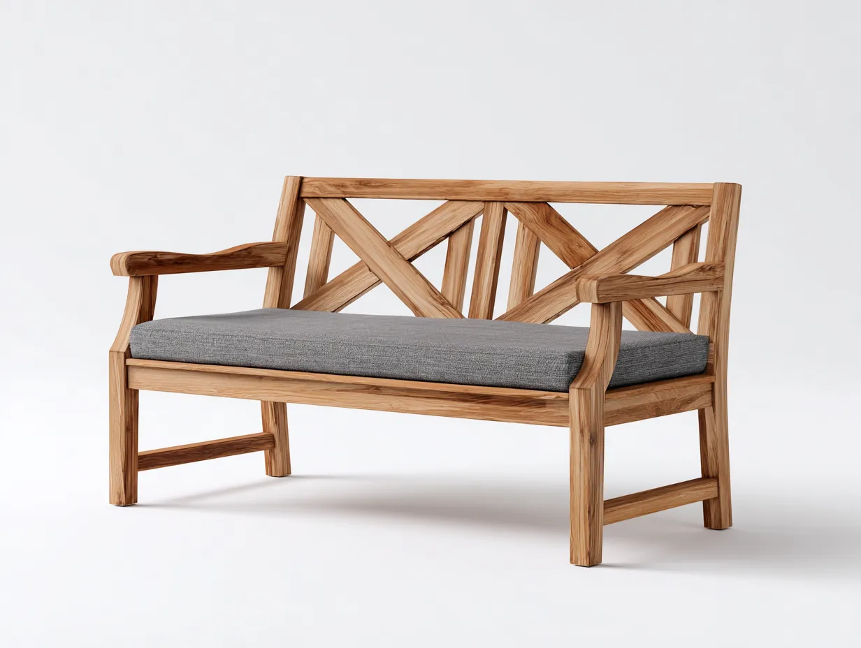 Banc de jardin - bois-tissu - 142x67x88 cm - bois naturel-gris - style rustique moderne-Roomuphaus